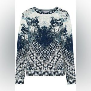 Herve Leger Ronja Blue Tie Dye & Geometric Print Knit Pullover